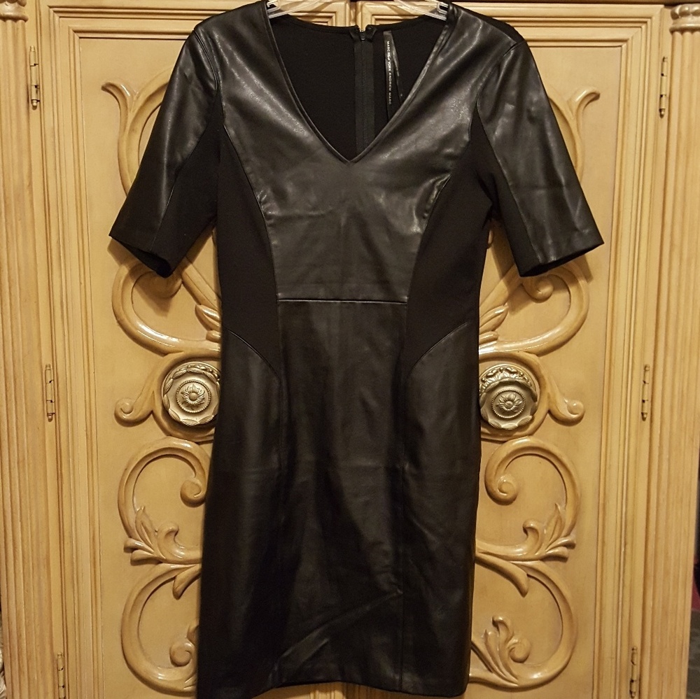 Black Andrew Marc Faux-Leather Panel Dress